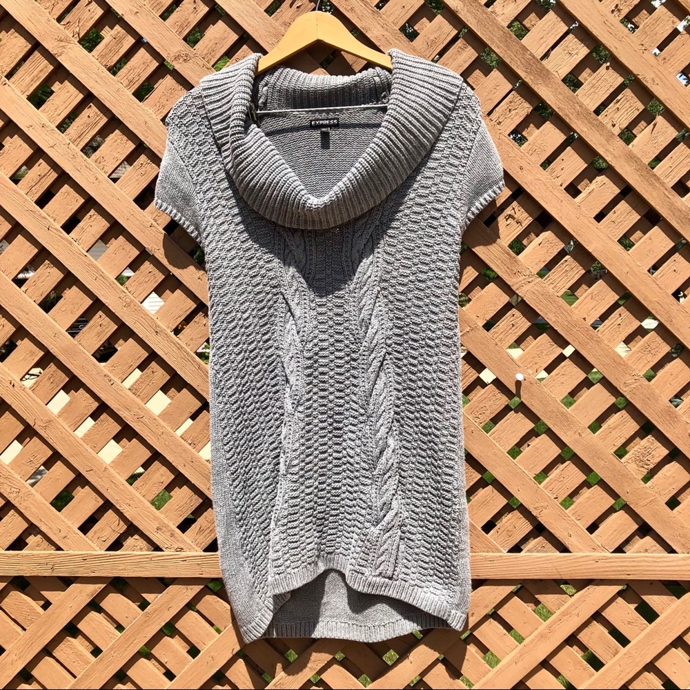 Express Gray Knit Cowl Neck Sweater Dress Fall
